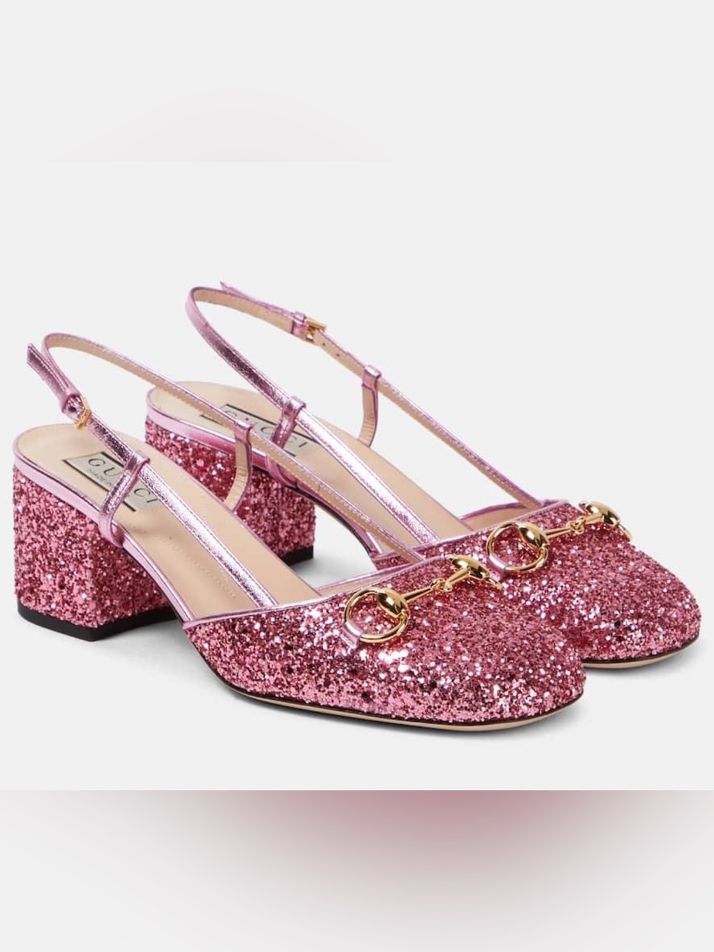Gucci Women's Pink Glitter Horsebit slingback pumps S 36